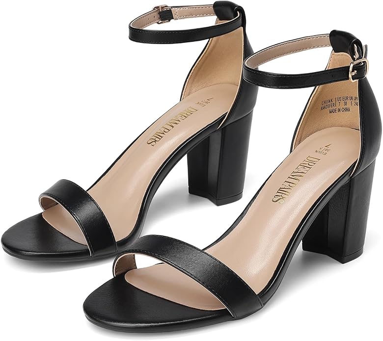 Women's Chunky Block Heel Sandals – Open Toe Ankle Strap Dress Heels for Wedding, Party & Prom