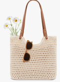 Crochet Beach Bag Purse, Boho Woven Tote with Leak-Proof Lining For Summer Vacation Travel Casual Shoulder Bag Soft