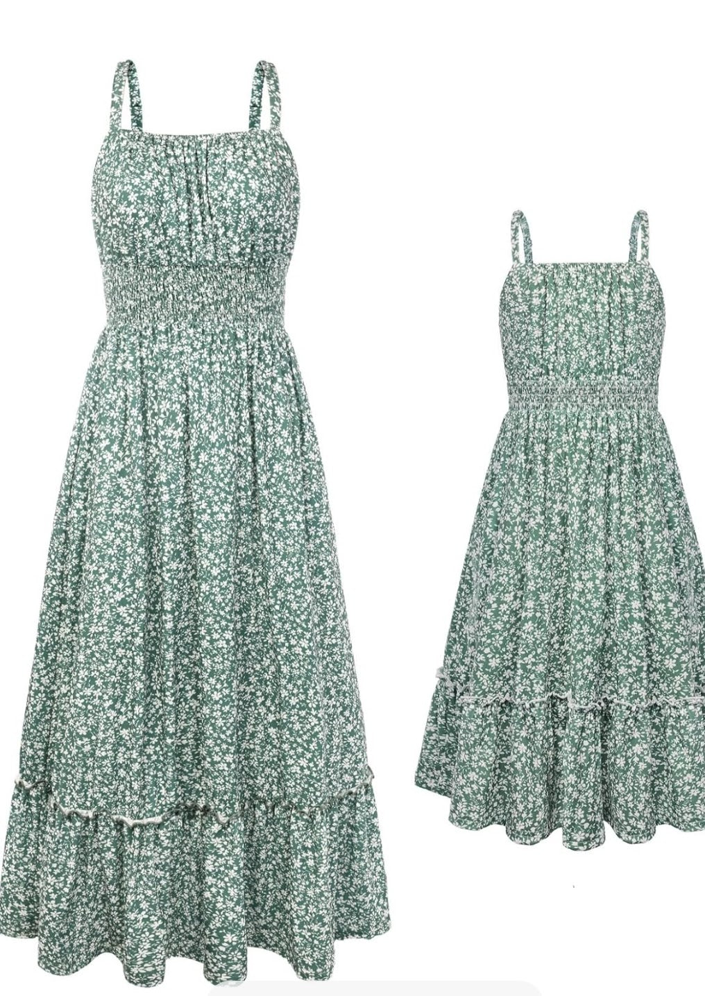 Mommy and Me Floral Smocked Dress – Spaghetti Strap Boho Maxi Dress with Pockets