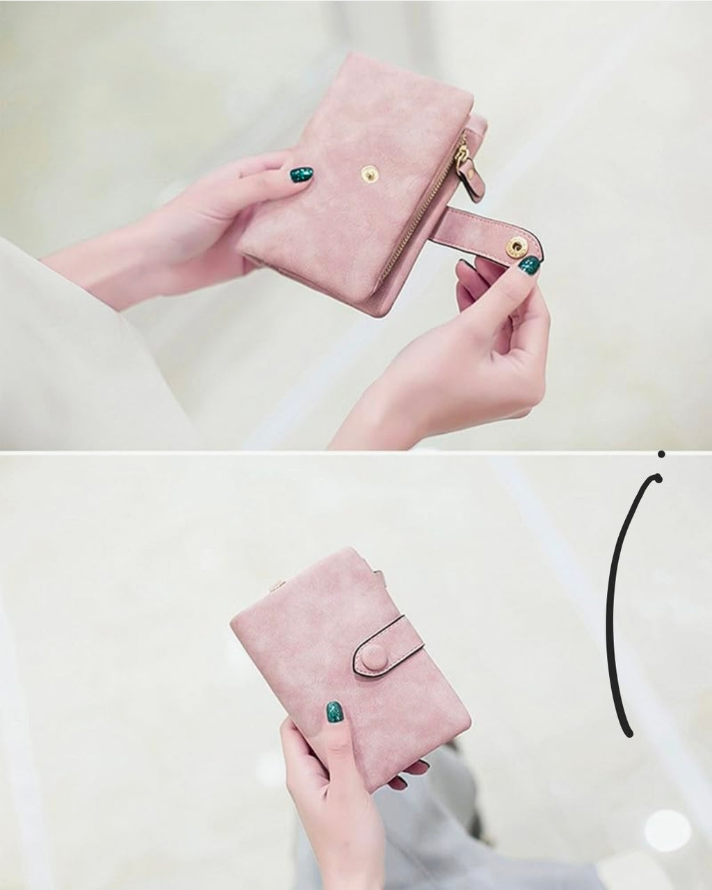 RFID Bifold Leather Wallet – Mini Wristlet Clutch with Zipper Coin Purse (Pink)