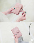 RFID Bifold Leather Wallet – Mini Wristlet Clutch with Zipper Coin Purse (Pink)