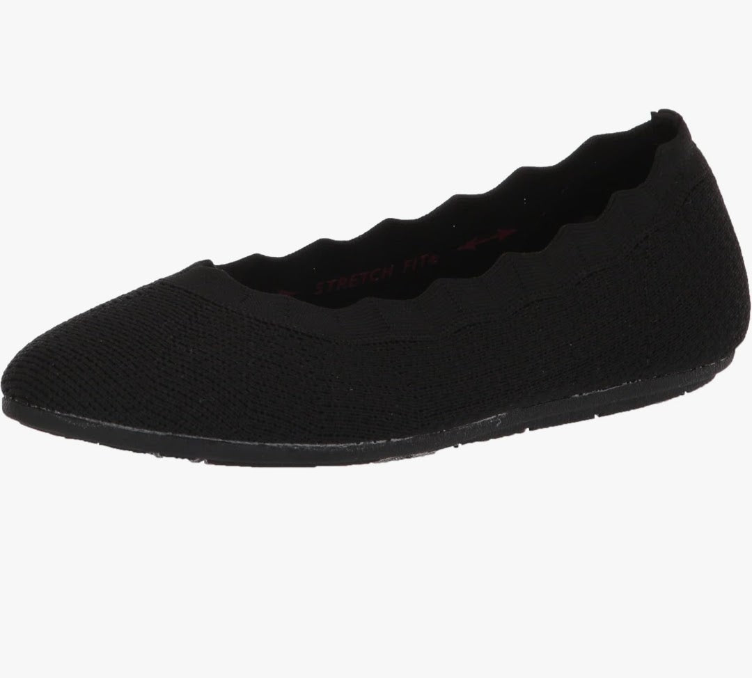 Skechers Women's Cleo 2.0 Love Spell black scalloped knit skimmer flat