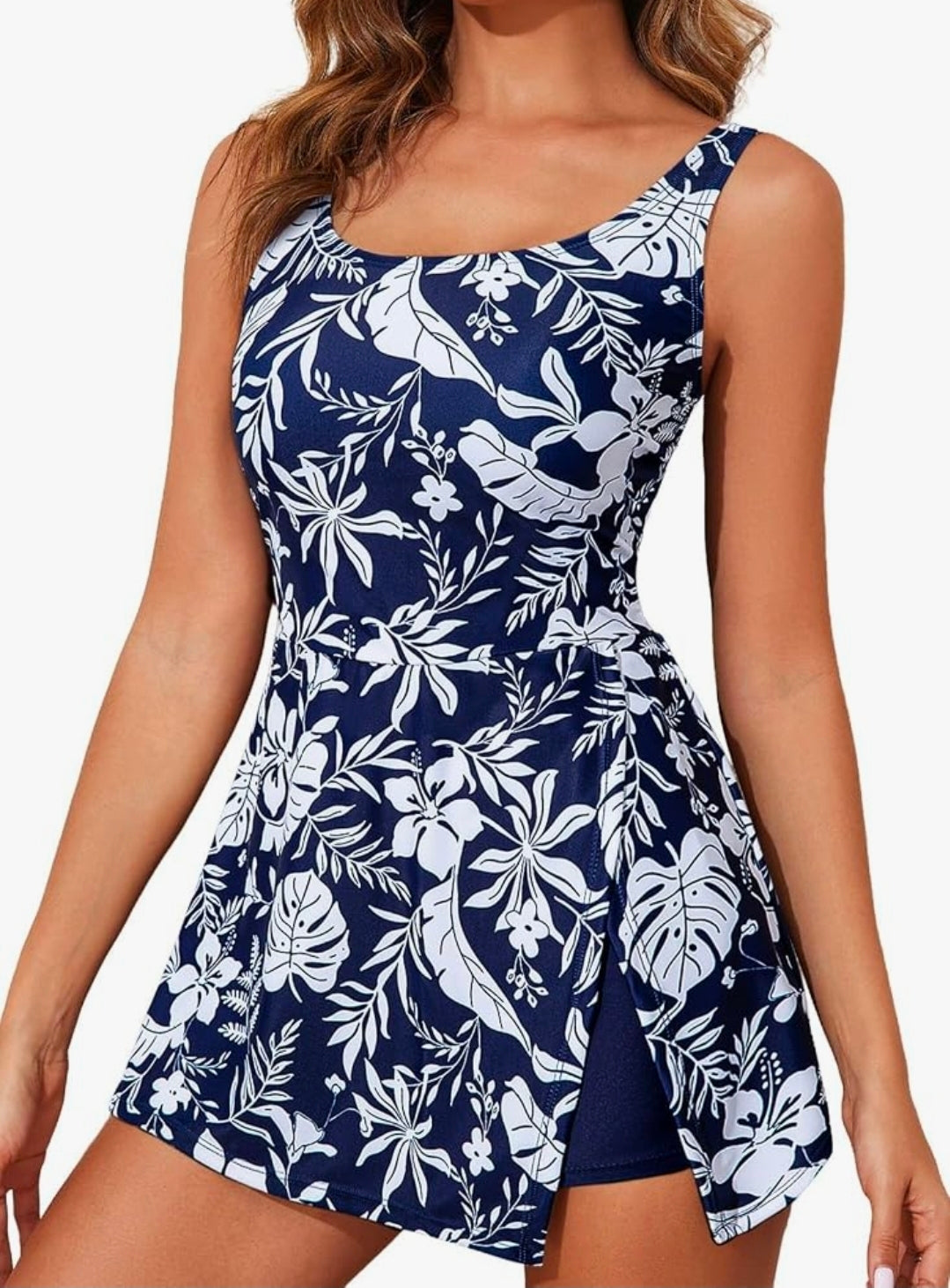 One Piece Swimdress Swimsuit for Women Tummy Control Split Swim Dress Skirt Bathing Suit with Pockets