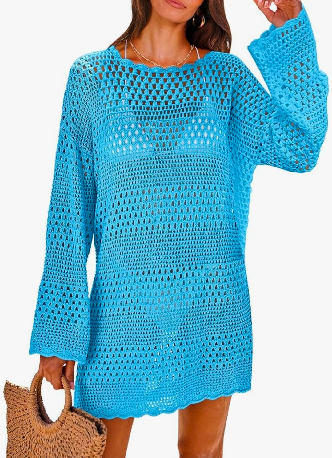 Women Swimsuit Crochet Swim Cover Up 2026 Summer Bathing Suit Swimwear Mesh Knit Beach Dress Vacation Outfits