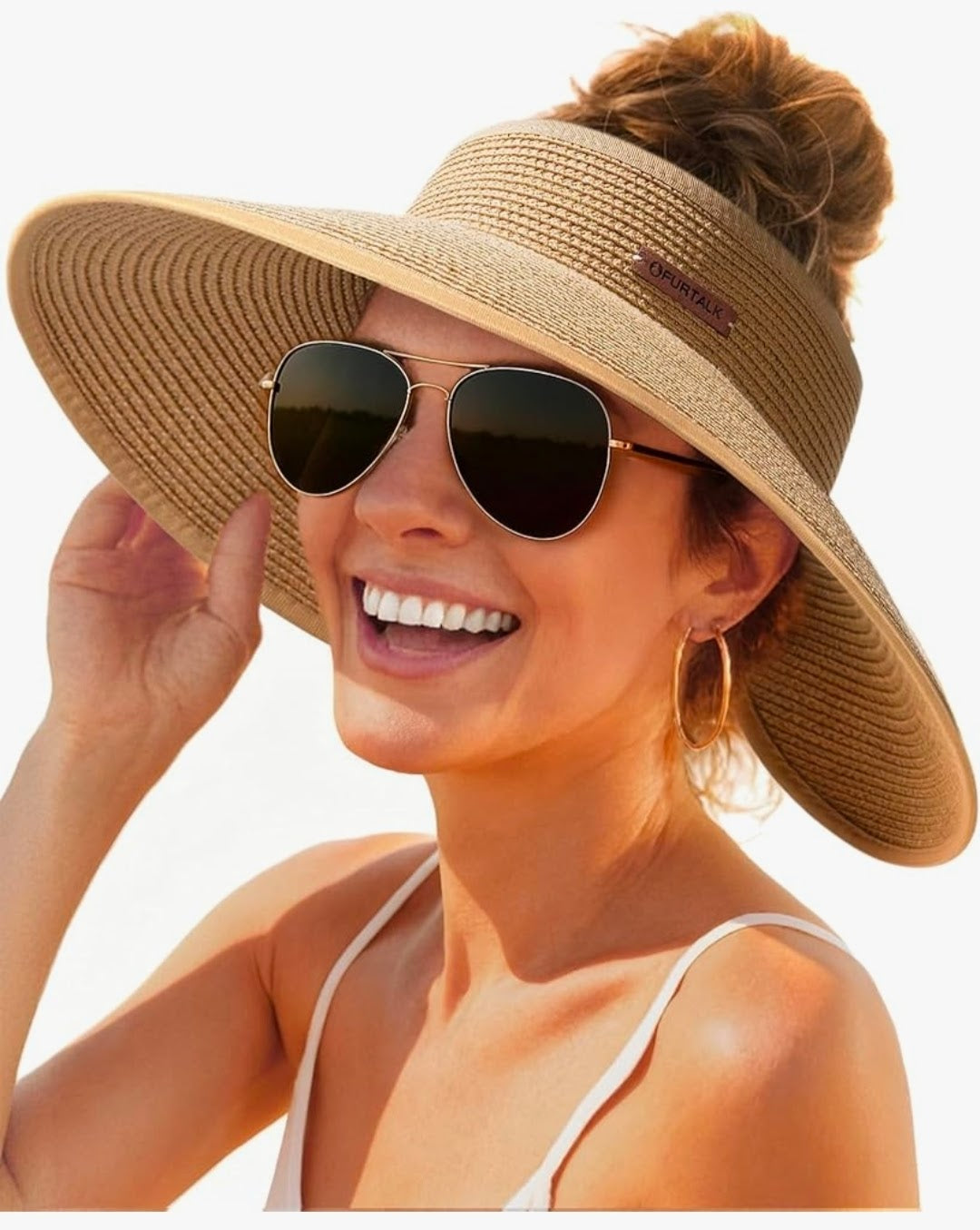 Sun Hats for Women Wide Brim Beach Hat Straw Visor Ponytail Summer UV Packable Foldable Beach Vacation Essentials