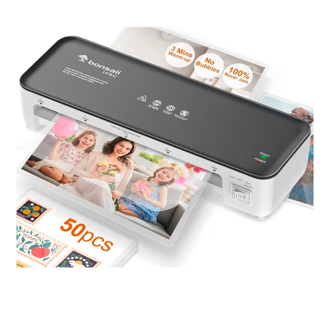 Laminator Machine, 9 Inch with 50 Laminating Sheets & Never Jam Technology