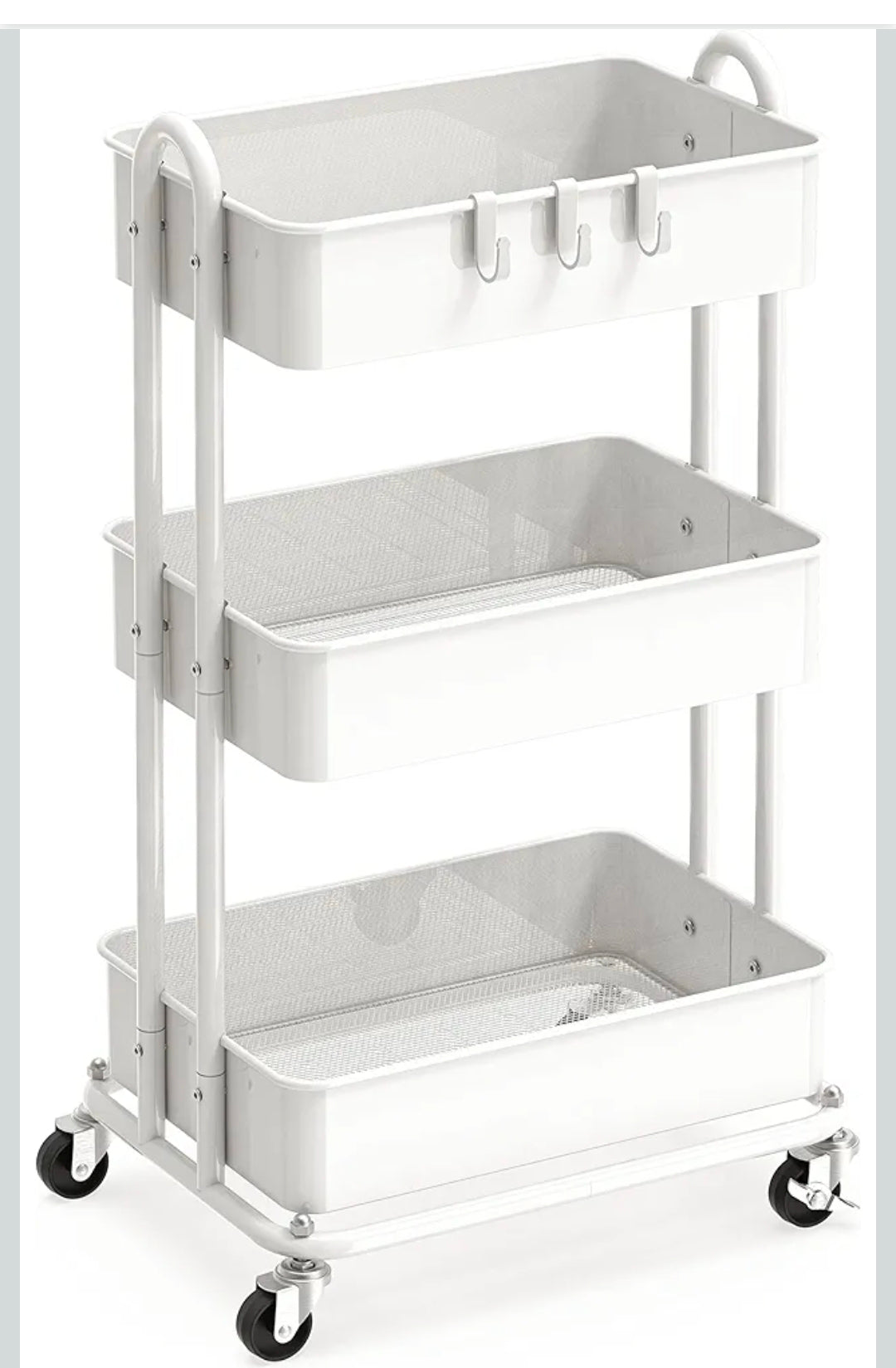 3-Tier Heavy Duty Metal Utility Rolling Cart - White