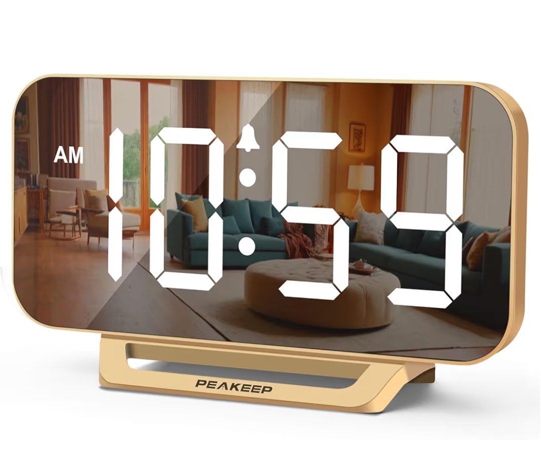 Slim Digital Mirror Alarm Clock - Gold