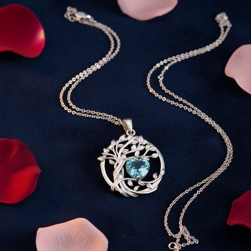FANCIME Tree of Life Necklace Navy Velvet